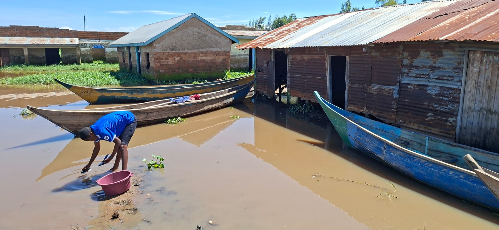 Flood waters submerging homes and agricultural land in Obaria Beach